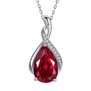 Collana con Pendente in Rubino, Argento 925 Placcato Rodio, Montatura a Goccia con Artigli, Gioiello Romantico da Donna - Product Image 1