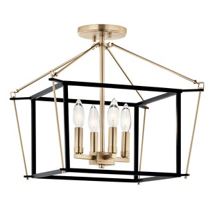 Lámpara de Araña Semi-Pendiente Estilo Industrial Retro con Marco de Latón y Negro |   Iluminación Elegante para Vestíbulo de Comedor de Hotel - Product Image 1