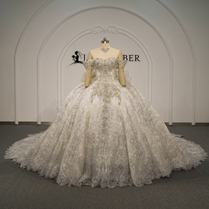 Vestido de Novia Xyg006-Pz con Corsé de Cuentas, Apliques de Encaje Plateado, Cola Catedral y Lazo en la Espalda, Estilo Princesa, Jancemebr - Product Image 2