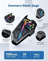 Casque de moto avec éclairage RGB, interphone sans fil 6.1, 5 modes ambiantes, partage de musique, assistant vocal, autonomie de 35 heures