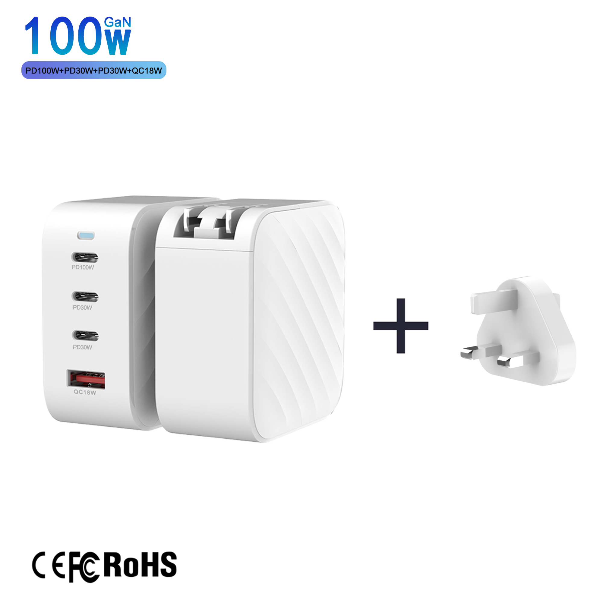 White 100W US+UK Changeable Plug