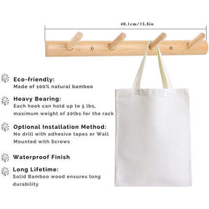 Bamboo Wooden Eco-Friendly Multifunction Entryway <strong>Coat</strong> Hat Hooks 4 <strong>Pegs</strong> Wall Mounted Door Adhesive Bathroom Kitchen Towel Rack - Product Image 3