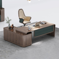 Bureau de direction moderne en placage de noyer, table de luxe pour PDG, bureau de patron avec incrustation en cuir pour bureau de directeur haut de gamme