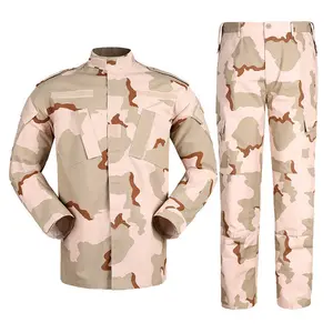 Wholesale Custom Camouflage Rip Stop Wear Resistance Tri Color Desert 65 35 ACU Suit Set Tactical Uniform