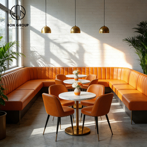 Banquette en cuir orange <span class=keywords><strong>moderne</strong></span> en forme de L, table ronde en marbre avec chaises en velours, mobilier pour café et restaurant - Product Image 5