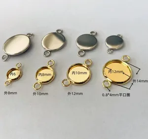 Gold Plated Circle Round Bezel Cabochon Cameo Connector Tags Trays Glue Pad collet Bezel