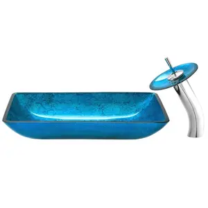 Cheap rectangular bowl shape top mount on line hot sale tempered glass bathroom hand wash basin