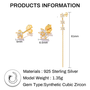 Boucles d'oreilles clous ROXI INS Style S925 en argent sterling, motif flocons de neige et fleurs, lot de 3, tendance et simples - Product Image 3