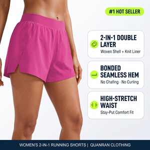 Shorts de course pour femmes 2 en 1 respirants à séchage rapide, double couche, taille haute, ceinture élastique, shorts de sport pour la salle de sport - Product Image 1