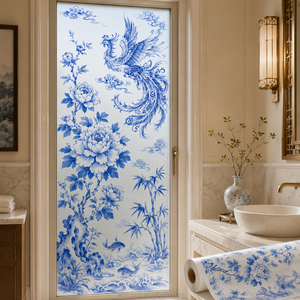 Película Decorativa para Ventanas con Diseño <span class=keywords><strong>Arabesco</strong></span> Marroquí Azul, Impresión UV, Privacidad, Personalizable - Product Image 1