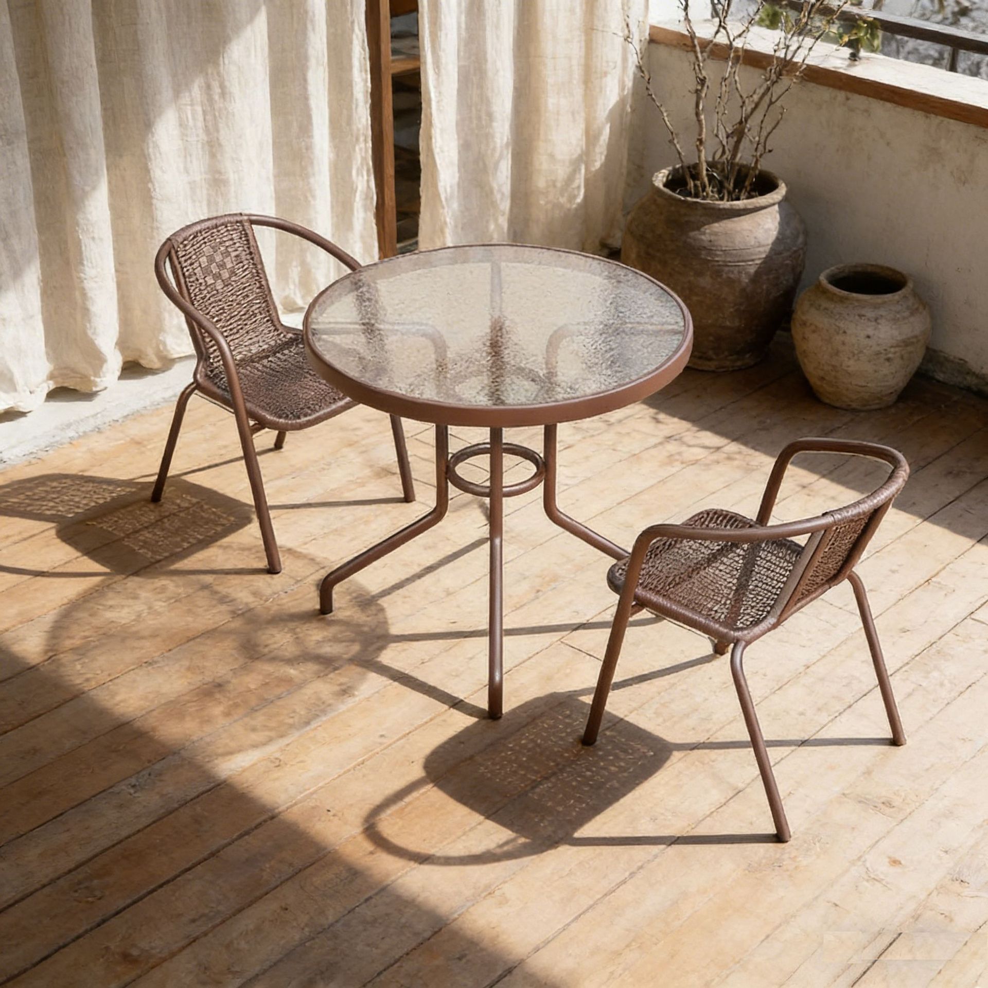 Table ronde de 80 cm avec 2 fauteuils