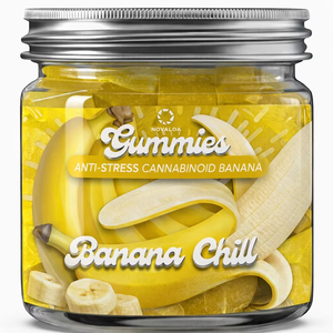 Extracto de cáñamo Novaloa, mezcla de GABA y magnesio, gomitas antiestrés de plátano, frasco de 30 unidades, fórmula natural premium para la relajación. - Product Image 1