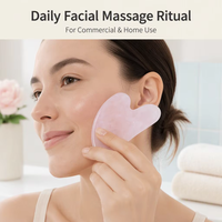 Outils de soin de la peau en gros, rouleau de massage facial en cristal naturel personnalisé, rouleau de massage facial en quartz rose, ensemble Gua Sha