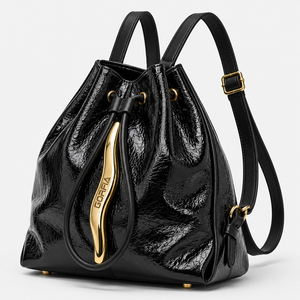 Bolso de hombro de cuero PU brillante para mujer, estilo mochila con cordón, gran capacidad, bolso de viaje diario a la moda - Product Image 2