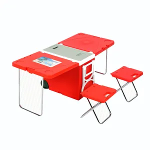 Glacière multifonctionnelle de 28l, glacière de glace de pique-nique de Camping en plein air avec Table et chaises/