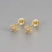 Petites boucles d'oreilles clous en zircon étoile à huit branches à dos plat et à visser, scintillantes pour piercing d'oreille, de tragus, de hélix et de cartilage