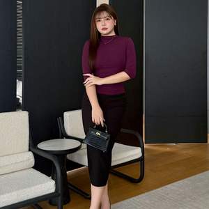 เสื้อถักแขนกลางรุ่น Runqi Modal รุ่น N9309 ไซส์พลัส คอสูงครึ่งตัว สีพื้น เสื้อผู้หญิง สไตล์ชิคสำหรับใส่ทำงานในฤดูใบไม้ร่วง - Product Image 1