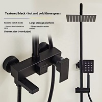 Système de douche carré noir chromé à double poignée avec mitigeur de baignoire, robinet chaud/froid poli, ensemble complet
