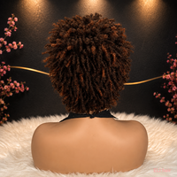 Perruque courte bouclée afro crépue de 6 pouces en cheveux vierges birmans bruns-noirs, tressée au crochet, demi-perruque bouclée transparente 13*4