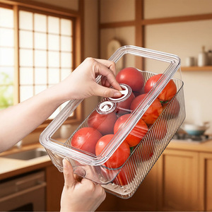 Food Storage Box Rectangle Transparent With Handle Clip On Lid For Fruits Vegetables Eggs <b>Refrigerator</b> Organizer - Product Image 1