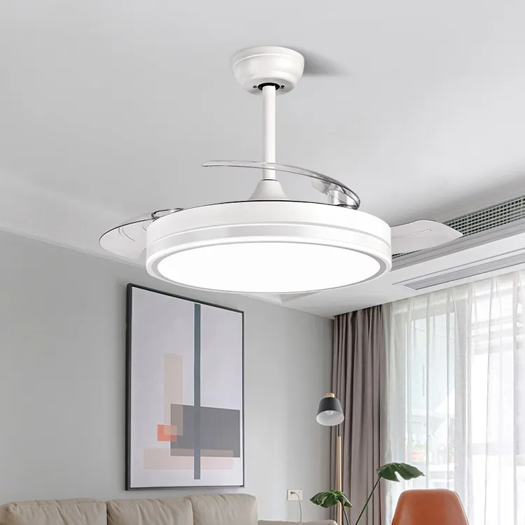 Điều khiển từ xa trong nhà phòng khách phòng ngủ DC động cơ có thể thu vào Blade 36 42 inch LED quạt trần với đèn