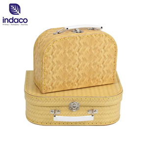 Ensemble de 2 boîtes de rangement rétro en carton imitation papier tressé, coffrets cadeaux décoratifs avec poignée à loquet métallique - Product Image 1