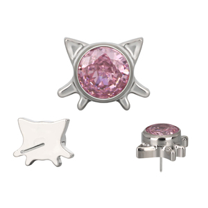 Khuyên tai mèo dễ thương bằng titan thời trang, gắn đá CZ ở giữa, ren trong 16G - Product Image 6