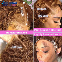 Perruque de Cheveux Humains Bruts Pré-Pluckés Vietnamiens Indiens Bruns, Perruque Lace Front Deep Curly 13x6 HD pour Femmes Noires