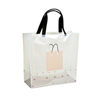 Sac de courses en plastique BOPP transparent avec poignées noires et pois, design à soufflet inférieur réutilisable pour usage commercial