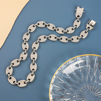 Collar de cadena de eslabones punk con diseño de grano de café helado y diamantes, unisex, de aleación de oro y plata, cadena marinera abullonada, accesorios de moda para uso diario