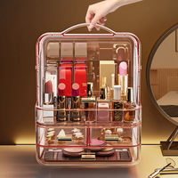 Boîte de rangement de maquillage portable transparente avec tiroirs et boîte de rangement cosmétique moderne pour rouges à lèvres, parfums, boucles d'oreilles