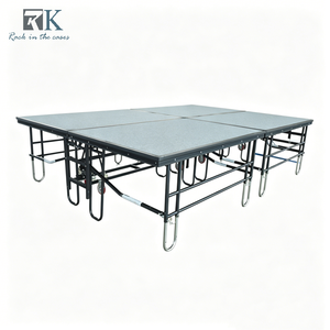 Escenario Plegable de Acero Gris, Plataforma de Escenario Portátil, Sistema de Equipo de Escenario Resistente con Ruedas - Product Image 1