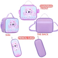 Juego de Tres Piezas de Mochilas Escolares con Ruedas para Niños y Niñas, Bolsa de Almuerzo de Cuero 3D de Gran Capacidad para Estudiantes