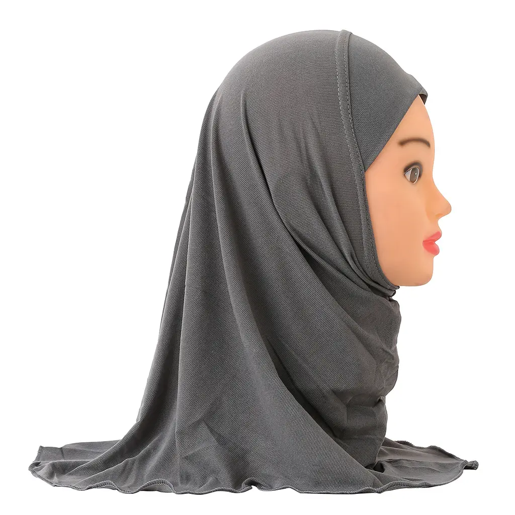 Чехол на шею, удобный мусульманский головной платок, Детский Эластичный однотонный хиджаб для маленьких девочек