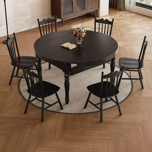 <span class=keywords><strong>Table</strong></span> à manger ronde extensible vintage en <span class=keywords><strong>bois</strong></span> massif finition noire avec <span class=keywords><strong>pieds</strong></span> tournés, <span class=keywords><strong>table</strong></span> <span class=keywords><strong>de</strong></span> cuisine pour 6 à 8 personnes, <span class=keywords><strong>table</strong></span> à manger <span class=keywords><strong>pas</strong></span> chère - Product Image 1