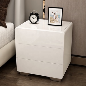 Muebles de Dormitorio en Oferta, Mesita de <span class=keywords><strong>Noche</strong></span> de 3 Cajones con Luz LED Inteligente, Acabado <span class=keywords><strong>Blanco</strong></span> Brillante, Multifuncional, de Madera Maciza - Product Image 3