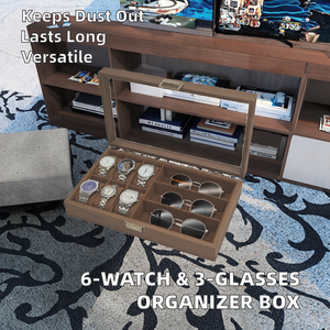 Boîte de rangement et de présentation pour montres antiques en bois de noyer foncé avec intérieur en daim, boîte de rangement multifonctionnelle - Product Image 3