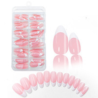 Ongles artificiels pleine couverture couleur unie style français ; Autocollants pour ongles à motif écossais pré-dessinés, brillants et emballés en boîte, pour l'exportation.
