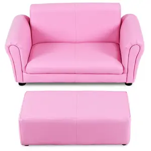 粉色PU皮革儿童座椅和儿童沙发女孩带脚凳的小沙发沙发