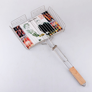 <b>Bbq</b> Meat Basket With Wooden Handle 33x25x66cm Portable Outdoor Grilling Tool Heat Resistant Easy To Clean - Product Image 1