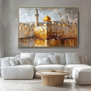 Trang trí nội thất handpainted Acrylic đương đại Cảnh quan thành phố Jerusalem Tôn Giáo bức tranh vàng nghệ thuật Do Thái - Product Image 1