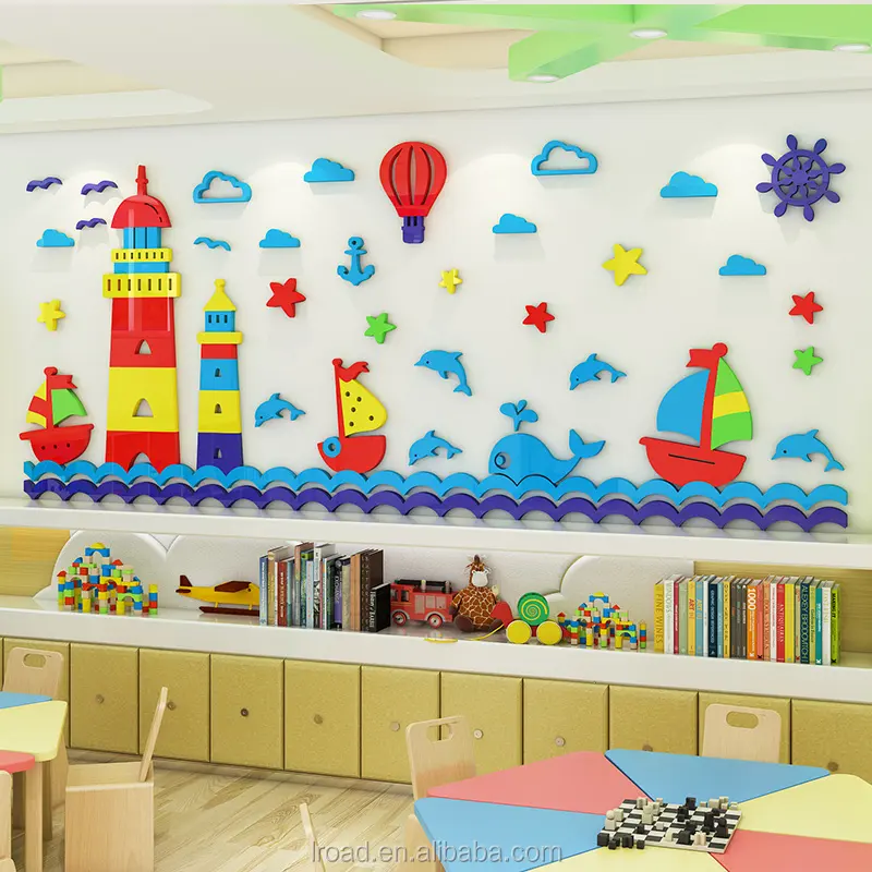 Мультяшная 3d-наклейка на стену с изображением маяков океана, тематическая Наклейка на стену для детской комнаты, детского сада