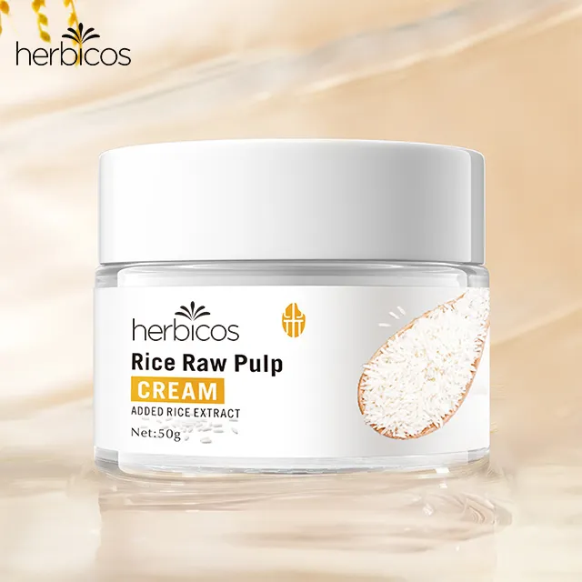 Herbicos Crème faciale à la pulpe de riz biologique pour peau sèche Hydratant longue durée Blanchissant Traitement de l'acné Anti-âge Rétrécit les pores