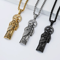 Collier Pendentif Hip Hop Saint Jude en Zircon, Acier Inoxydable, Bijou de Mode Chrétien Catholique pour Hommes