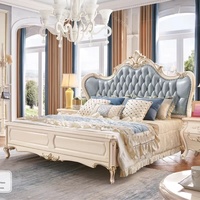 Lit king-size en bois massif de style européen Santafy, dossier de style américain, écologique, luxe classique, sculpté, antique foncé
