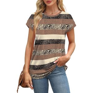 FOXA Camiseta sin mangas de verano para mujer, manga corta, cuello redondo, estampado a rayas, blusa tipo túnica de algodón transpirable, S 3XL - Product Image 3