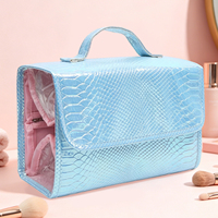 Trousse de Toilette Suspendue Esthétique en Similicuir Holographique Irisé pour Femme, Pochette Transparente Imperméable, Sac de Voyage Enroulable pour Articles de Toilette