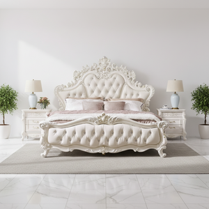 <span class=keywords><strong>Letto</strong></span> matrimoniale imbottito con <span class=keywords><strong>testiera</strong></span> trapuntata a rombi e bottoni in cristallo, struttura intagliata, colore avorio, stile europeo per camera da <span class=keywords><strong>letto</strong></span> - Product Image 6