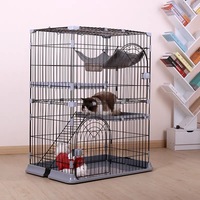 Kinghotpet — cage à chat en métal 84x61x110cm, maison à 2 niveaux, nid d'intérieur et d'extérieur, grand espace, pour le domicile et le corps des chats
