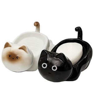 Porte-savon en céramique fait à la main porte-savon chat-céramique <span class=keywords><strong>noir</strong></span> <span class=keywords><strong>blanc</strong></span> Kitty décor <span class=keywords><strong>de</strong></span> <span class=keywords><strong>salle</strong></span> <span class=keywords><strong>de</strong></span> <span class=keywords><strong>bain</strong></span>-porte-savon moderne pour animaux <span class=keywords><strong>de</strong></span> compagnie - Product Image 1